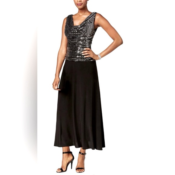 R & M Richards Ruched Sequin Sleeveless Petite Dress - Picture 4 of 7